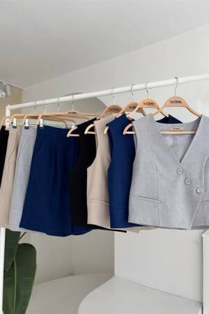 Vest Set With Cross Buttons And Bermuda Shorts - Navy - Sobe Istanbul - Globality Store - Women Clothes Wholesale Turkey