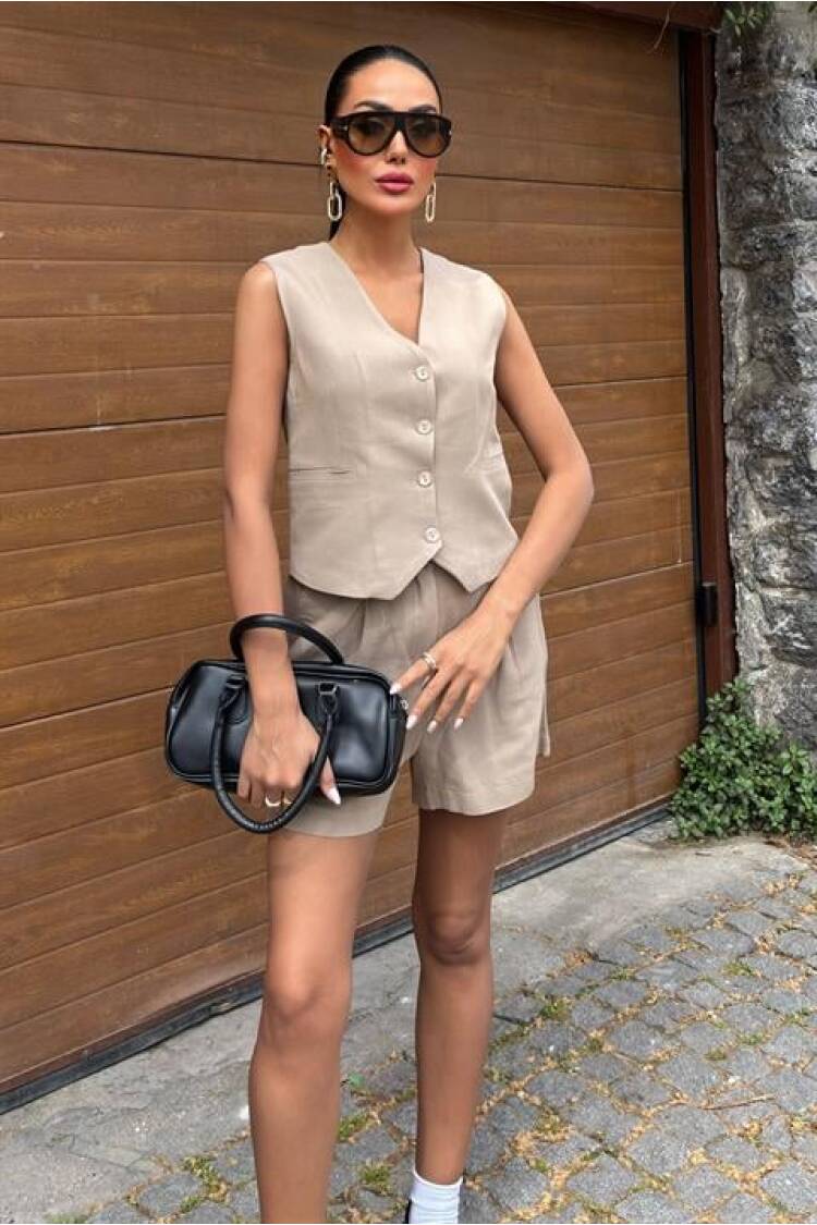 Vest Shorts Flame Linen Suit