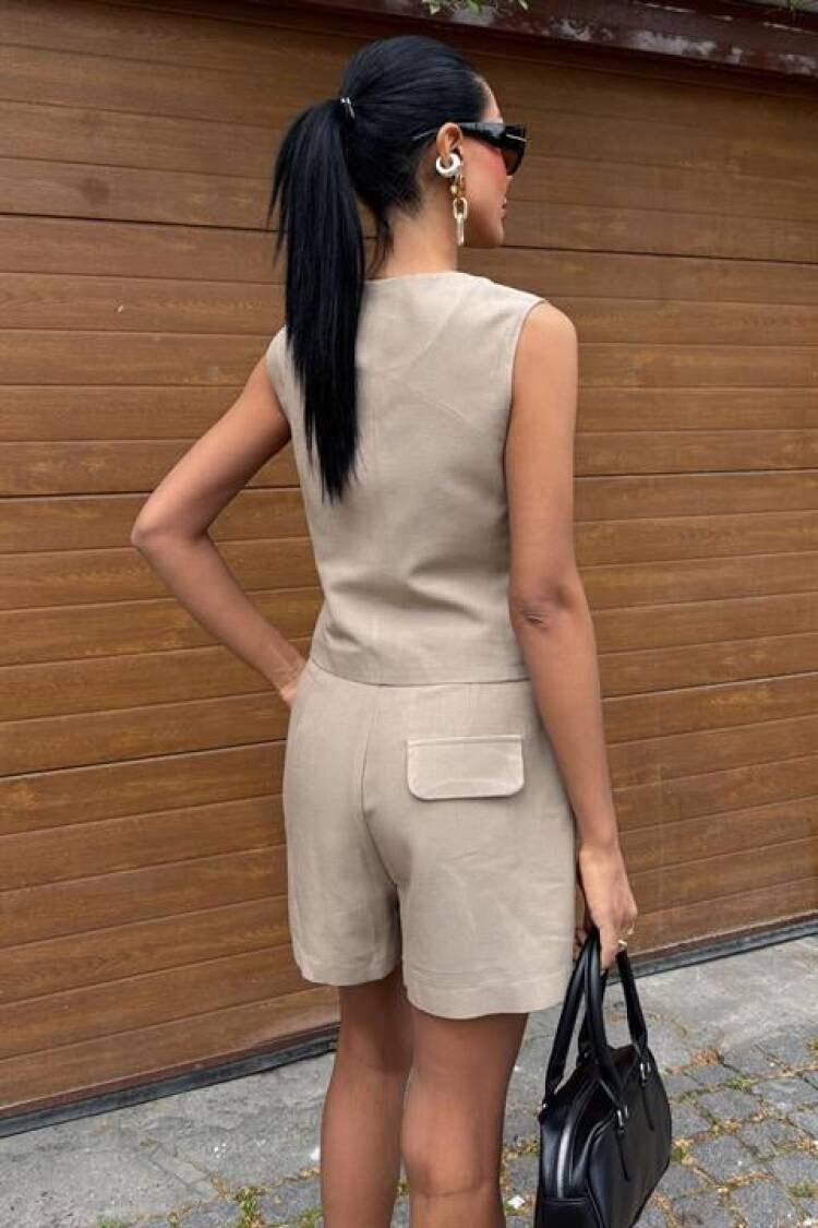 Vest Shorts Flame Linen Suit