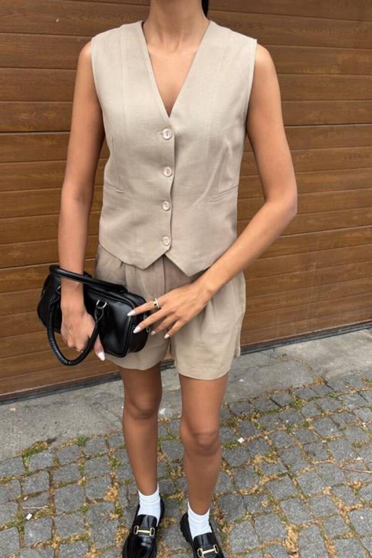 Vest Shorts Flame Linen Suit