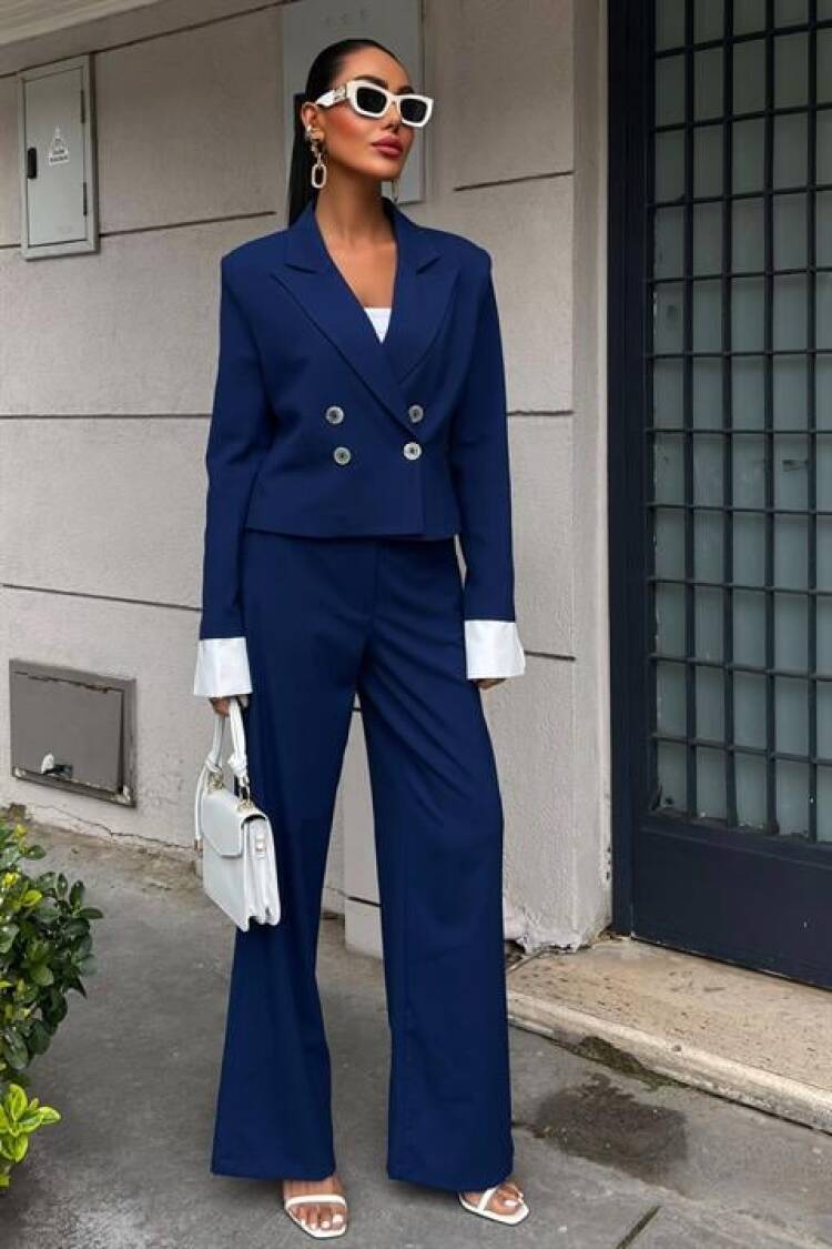 Double-breasted Jacket Suit With Garnished Cuffs