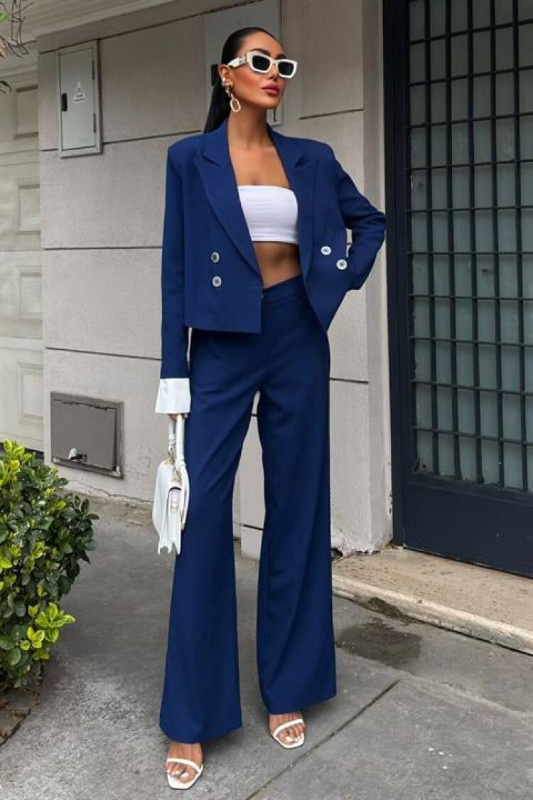 Double-breasted Jacket Suit With Garnished Cuffs - Sobe Istanbul - Globality Store - Women Clothes Wholesale Turkey