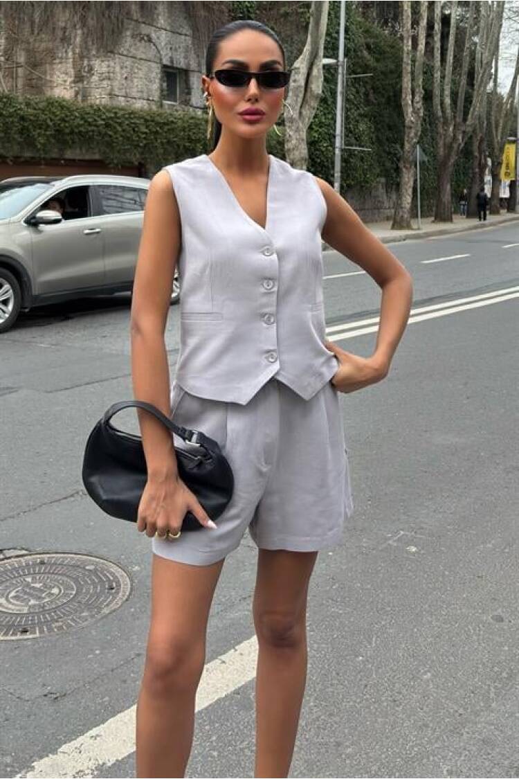 Vest Shorts Flame Linen Suit