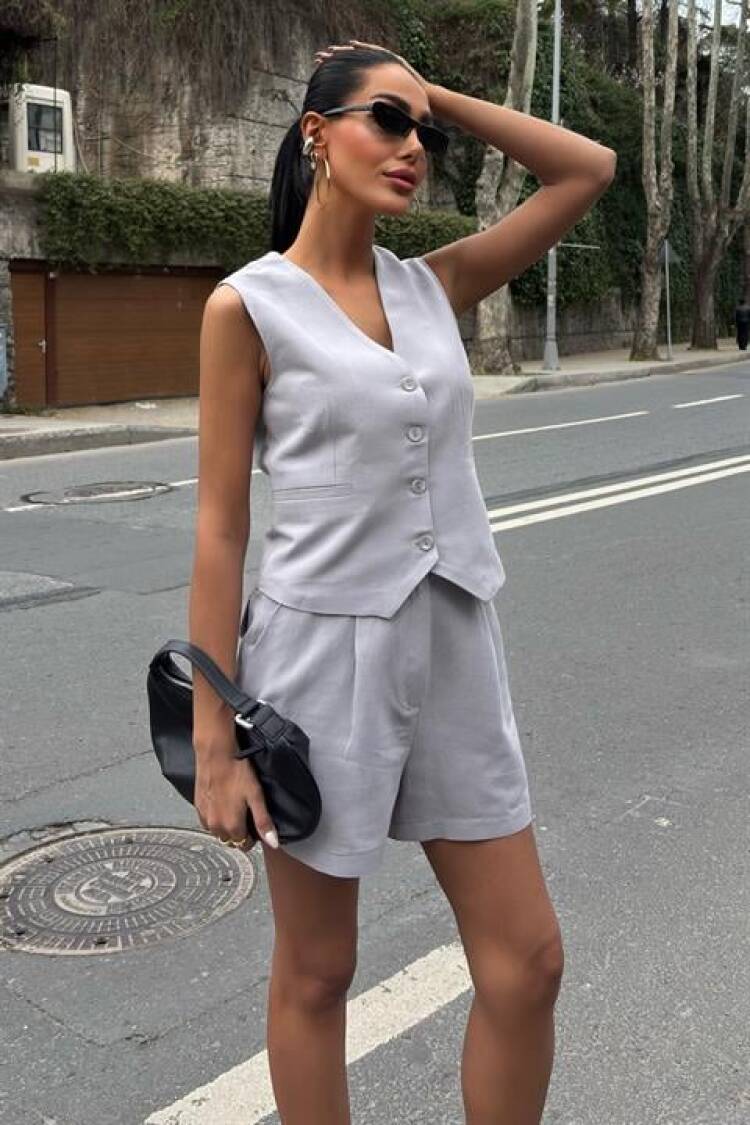 Vest Shorts Flame Linen Suit