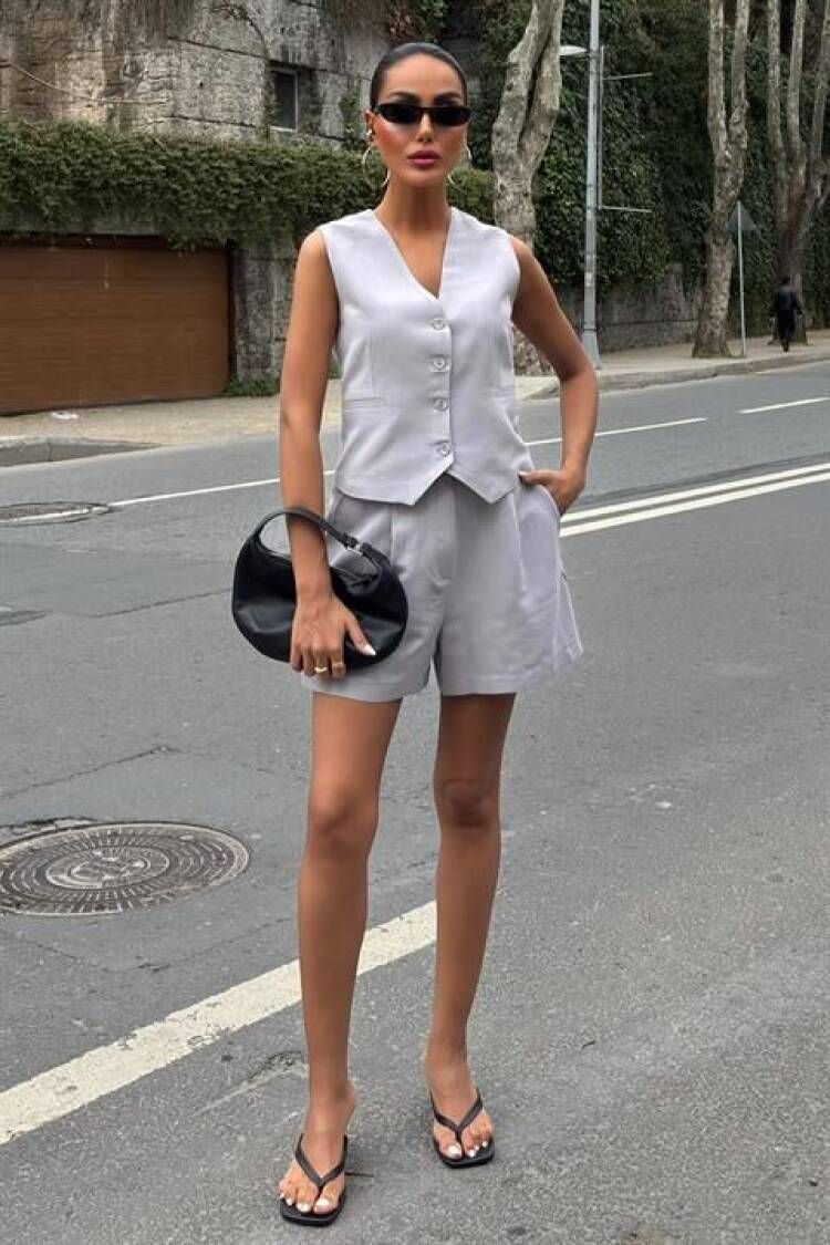 Vest Shorts Flame Linen Suit