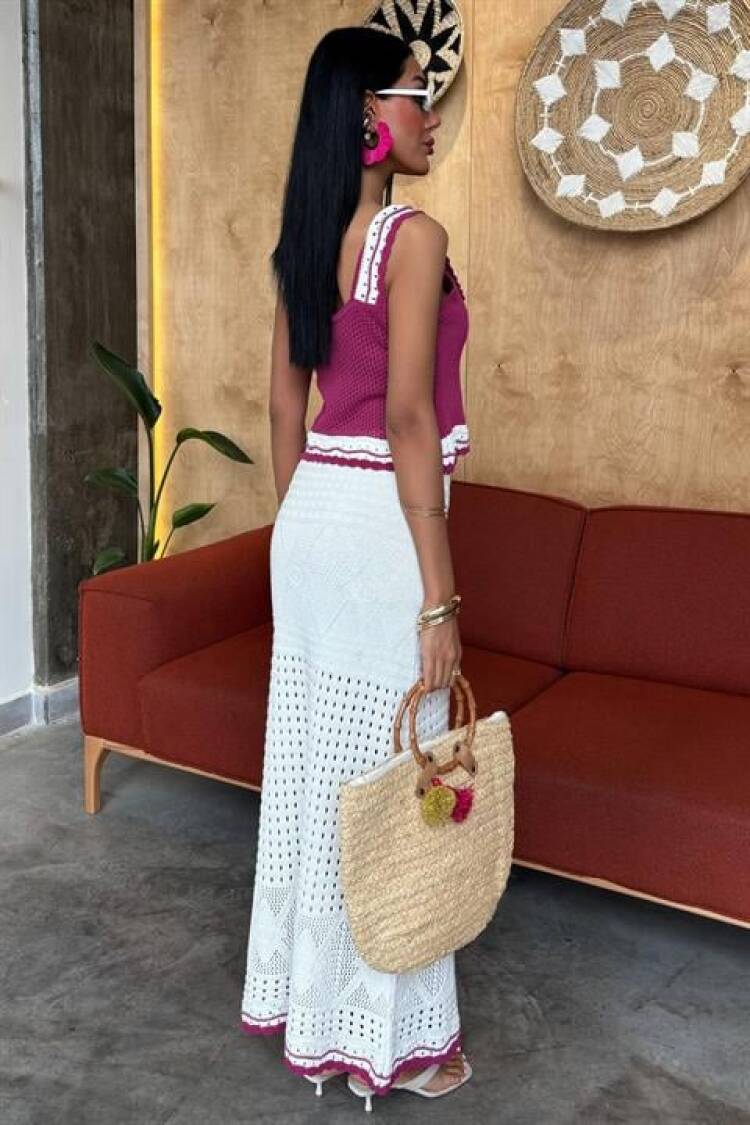 Ruffle Detailed Long Skirt Knitwear Suit