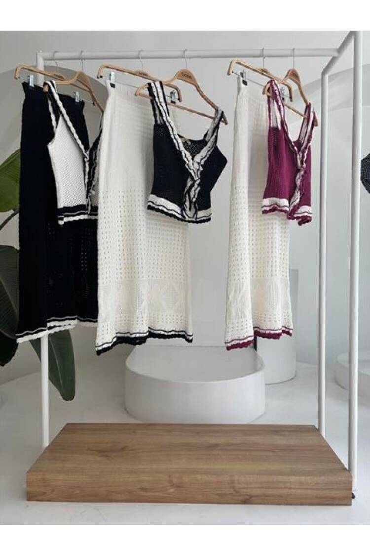Ruffle Detailed Long Skirt Knitwear Suit