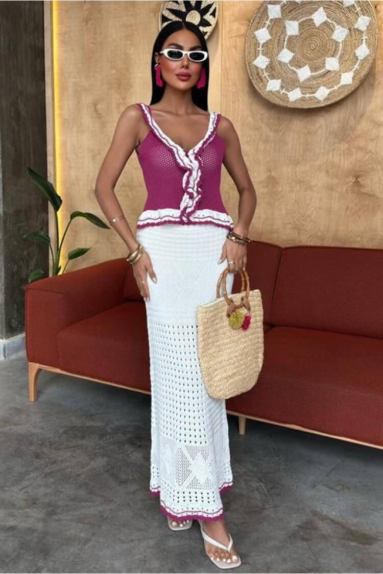 Ruffle Detailed Long Skirt Knitwear Suit - Sobe Istanbul - Globality Store - Women Clothes Wholesale Turkey