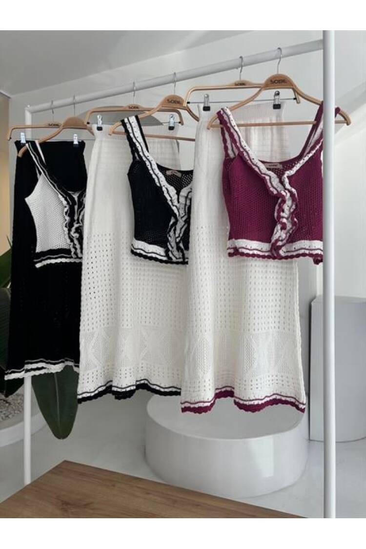 Ruffle Detailed Long Skirt Knitwear Suit