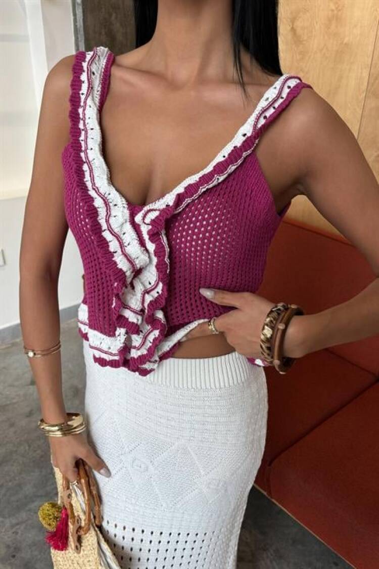 Ruffle Detailed Long Skirt Knitwear Suit