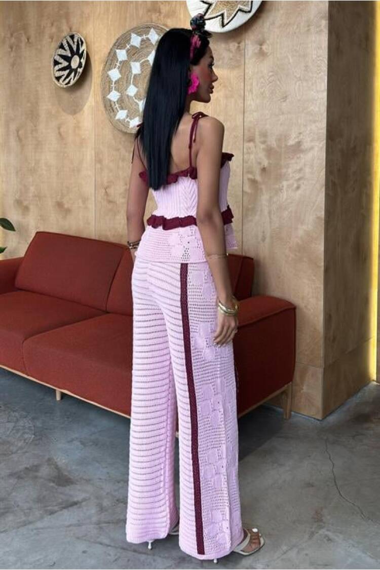 Strappy Blouse Pants Knitwear Suit