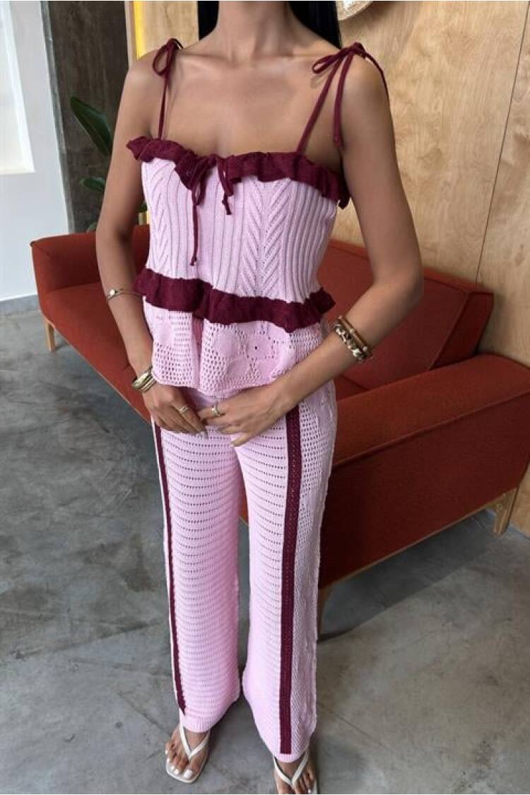 Strappy Blouse Pants Knitwear Suit
