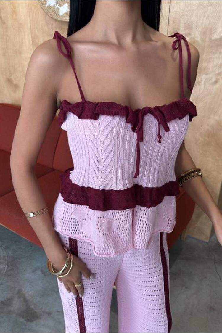 Strappy Blouse Pants Knitwear Suit