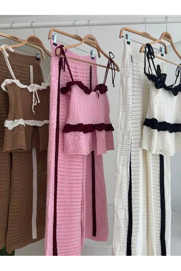 Strappy Blouse Pants Knitwear Suit