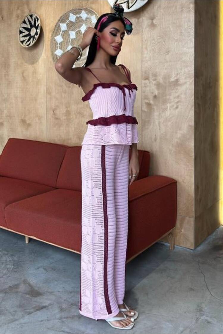 Strappy Blouse Pants Knitwear Suit