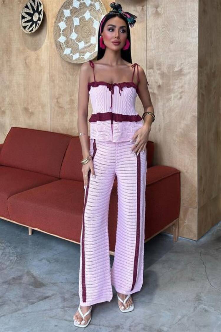Strappy Blouse Pants Knitwear Suit