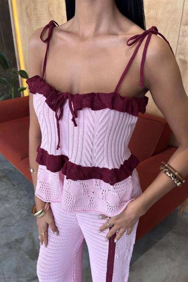 Strappy Blouse Pants Knitwear Suit