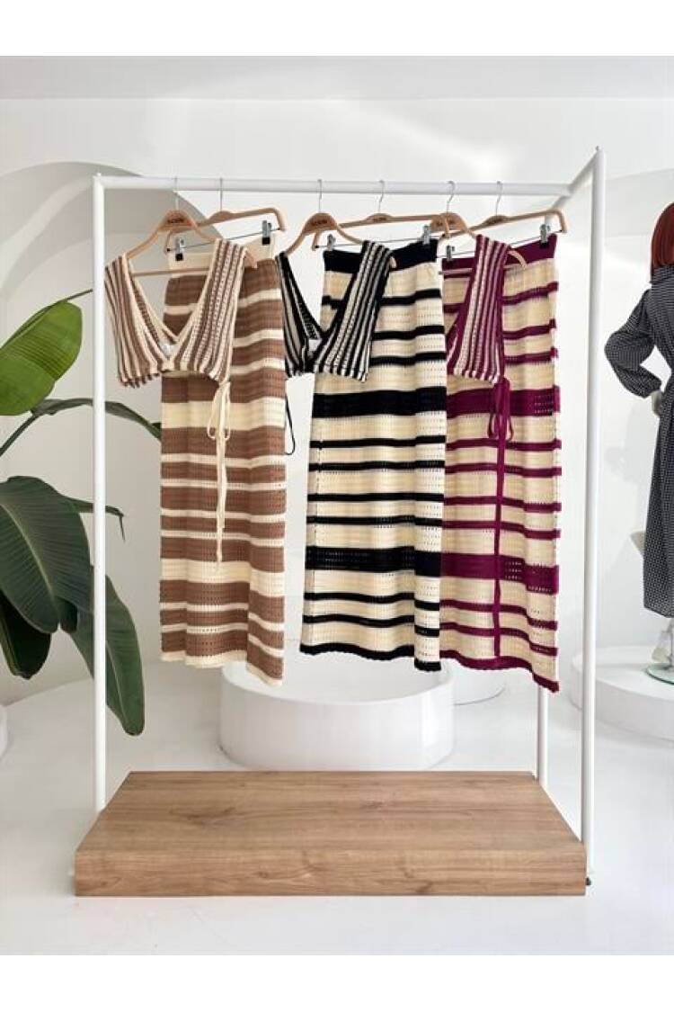 Striped Bikini Top And Skirt Knitwear Suit