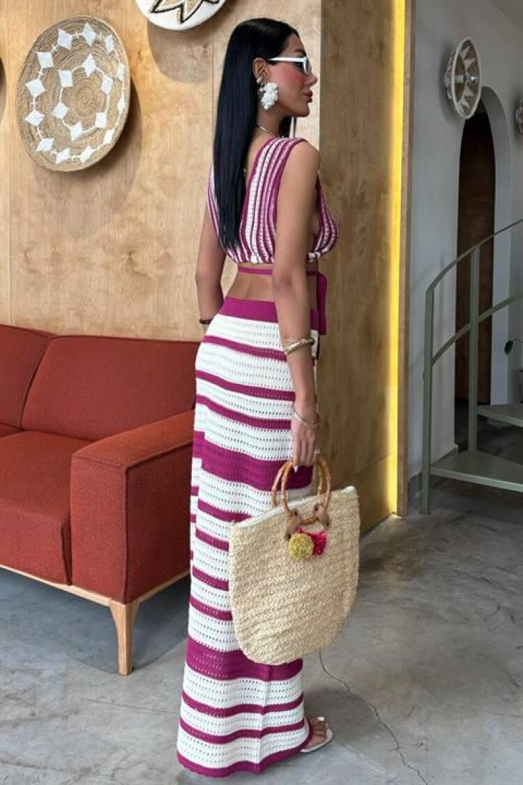 Striped Bikini Top And Skirt Knitwear Suit