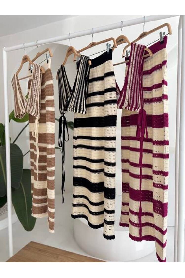 Striped Bikini Top And Skirt Knitwear Suit