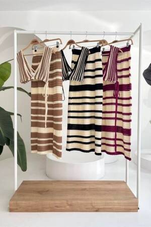 Striped Bikini Top And Skirt Knitwear Suit - Sobe Istanbul - Globality Store - Women Clothes Wholesale Turkey