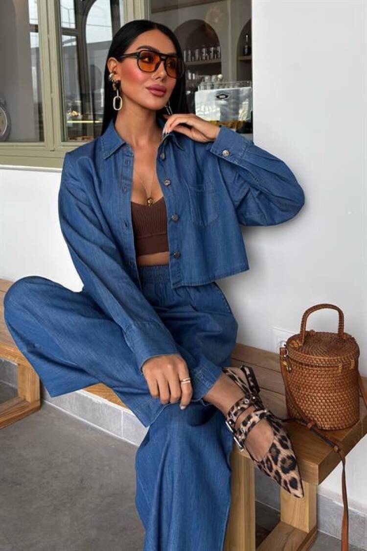 Denim Shirt Plazzo Pants Suit
