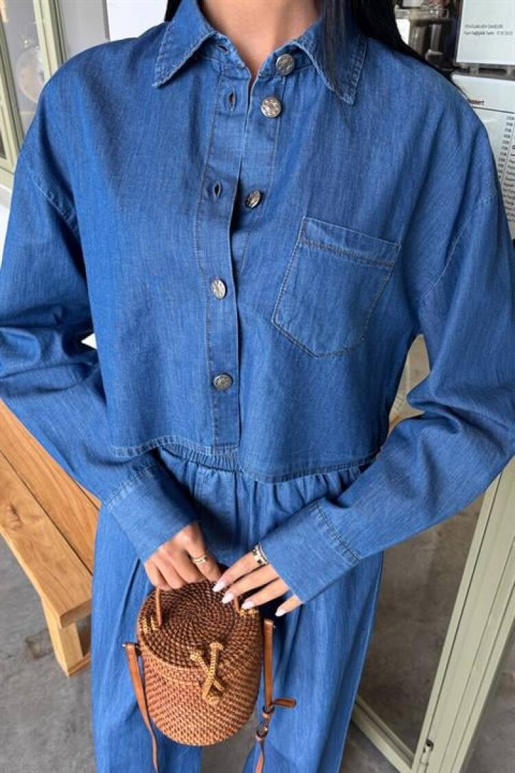 Denim Shirt Plazzo Pants Suit
