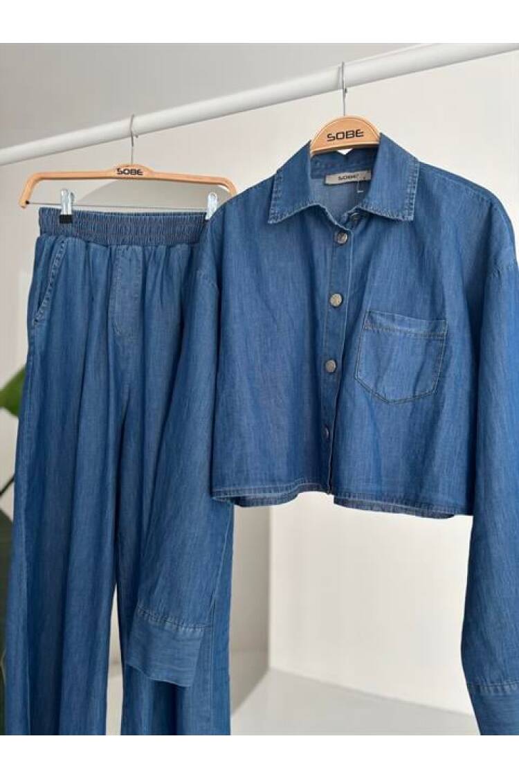 Denim Shirt Plazzo Pants Suit