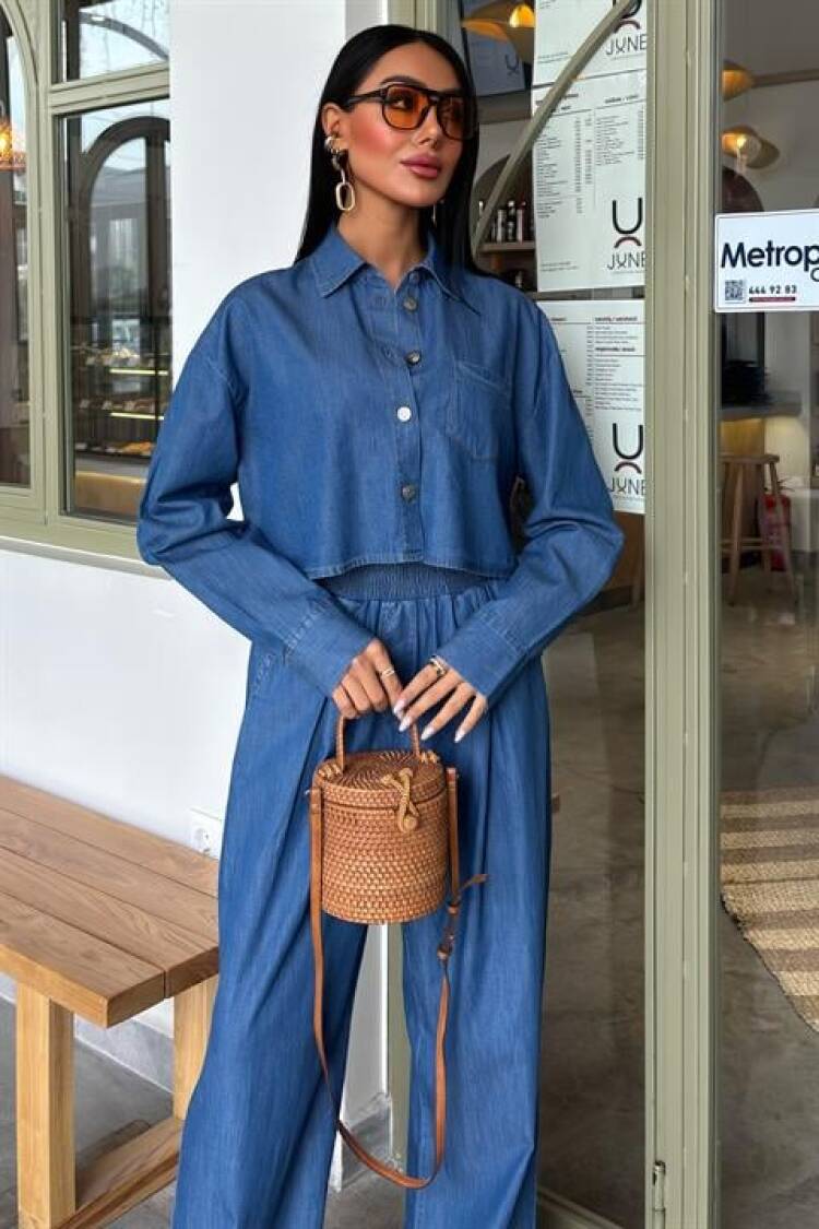 Denim Shirt Plazzo Pants Suit