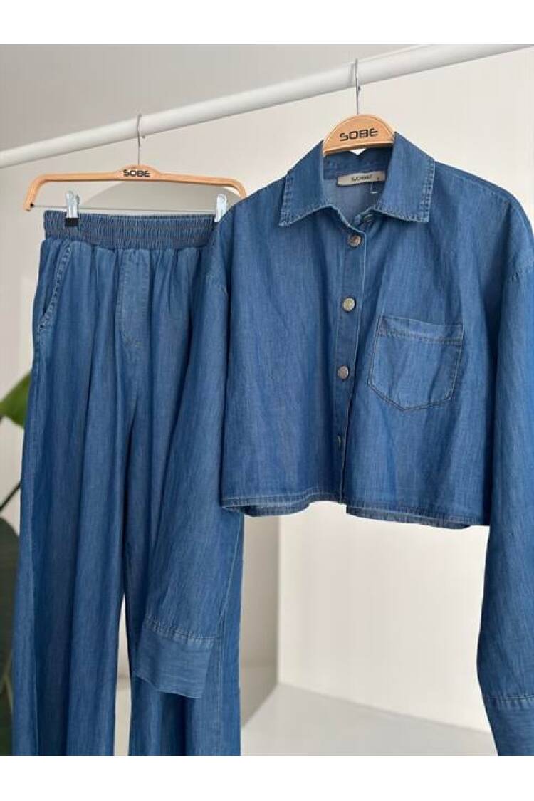 Denim Shirt Plazzo Pants Suit