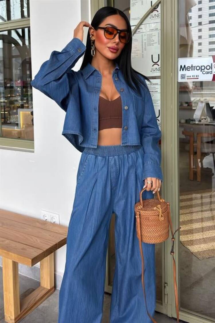 Denim Shirt Plazzo Pants Suit