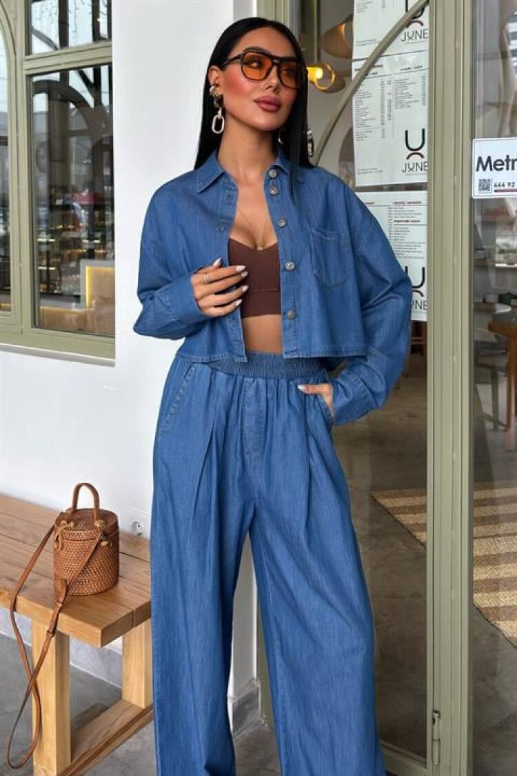 Denim Shirt Plazzo Pants Suit