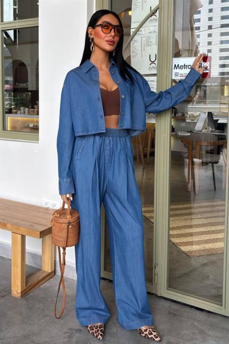 Denim Shirt Plazzo Pants Suit