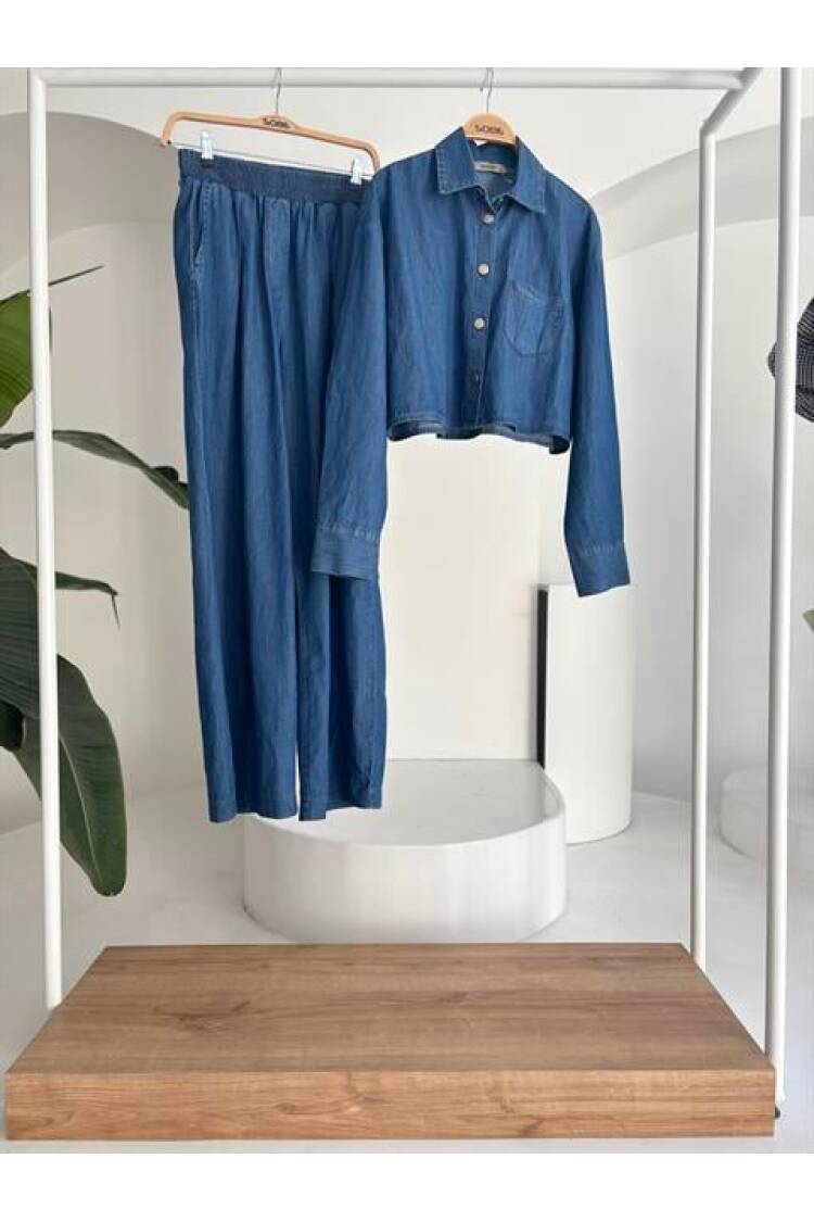 Denim Shirt Plazzo Pants Suit