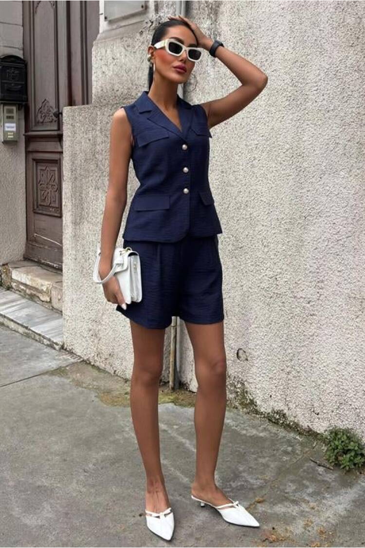 Vest Shorts Viscon Set - Navy