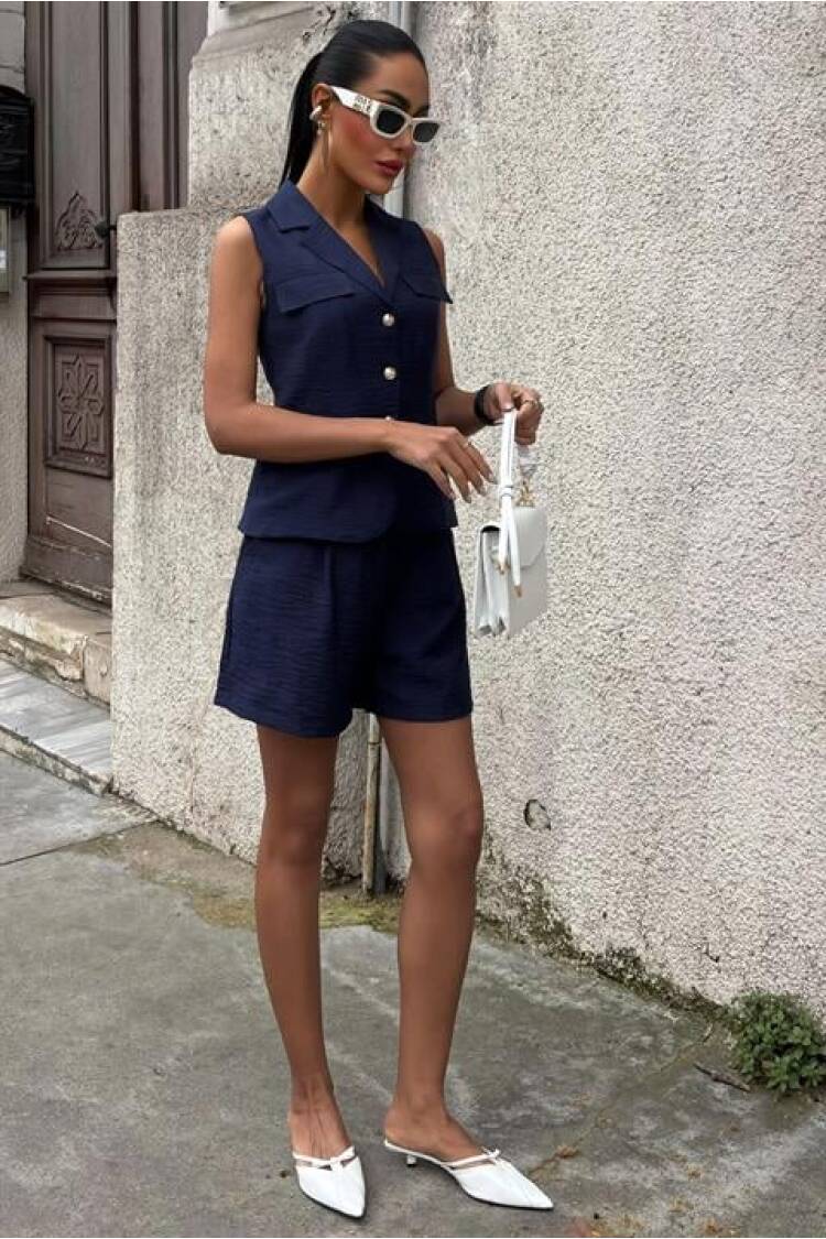 Vest Shorts Viscon Set - Navy