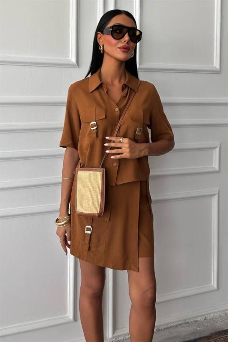 Shirt Shorts Skirt Viscon Linen Suit - Sobe Istanbul - Globality Store - Women Clothes Wholesale Turkey