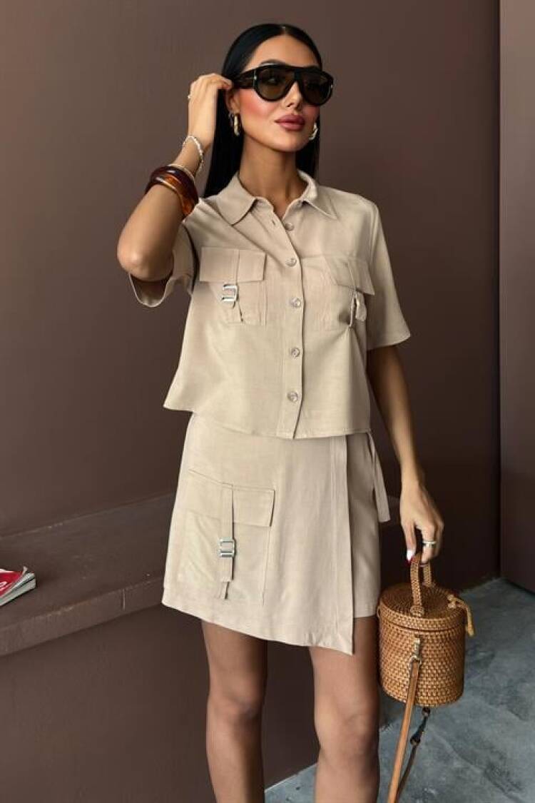 Shirt Shorts Skirt Viscon Linen Suit - Sobe Istanbul - Globality Store - Women Clothes Wholesale Turkey
