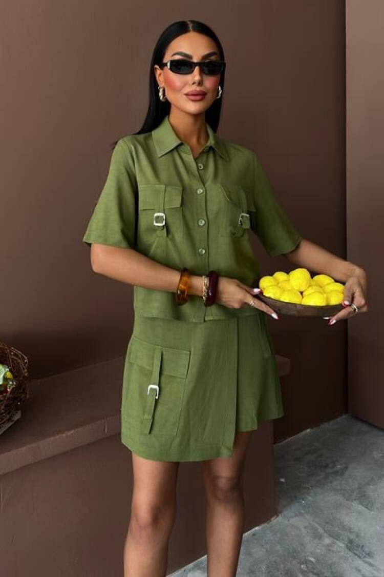 Shirt Shorts Skirt Viscon Linen Suit - Sobe Istanbul - Globality Store - Women Clothes Wholesale Turkey