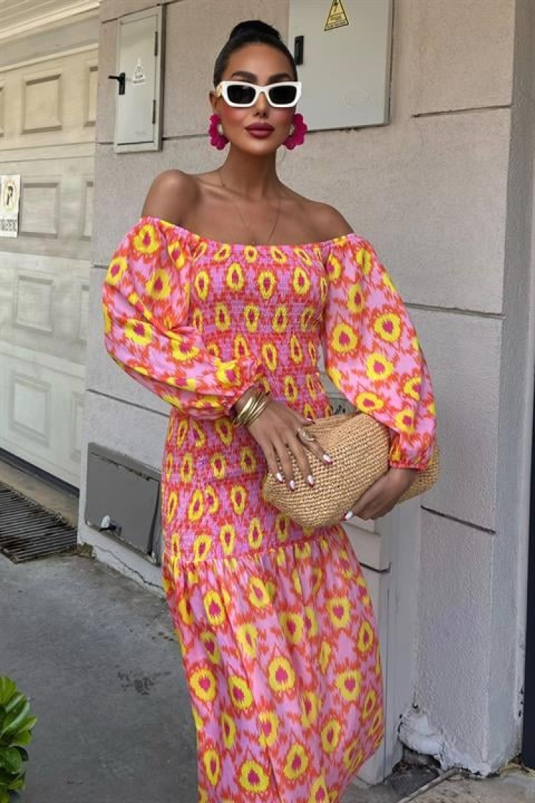 Madonna Collar Gipe Detailed Patterned Dress