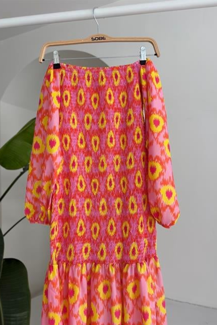 Madonna Collar Gipe Detailed Patterned Dress