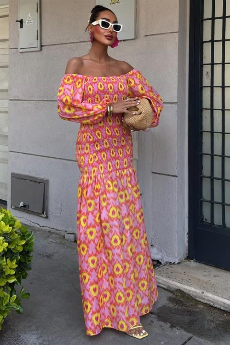 Madonna Collar Gipe Detailed Patterned Dress