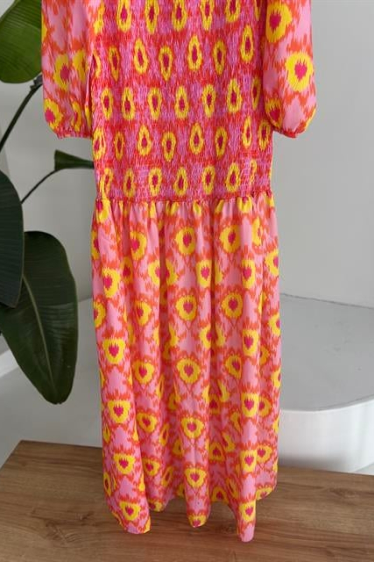 Madonna Collar Gipe Detailed Patterned Dress