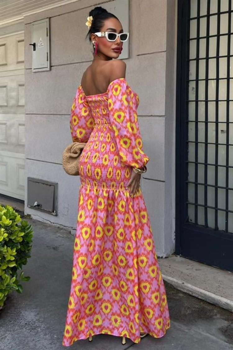 Madonna Collar Gipe Detailed Patterned Dress