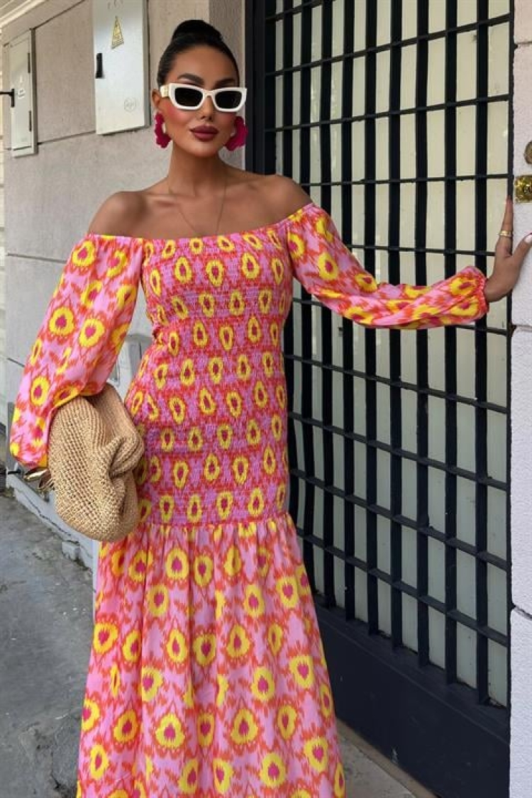 Madonna Collar Gipe Detailed Patterned Dress