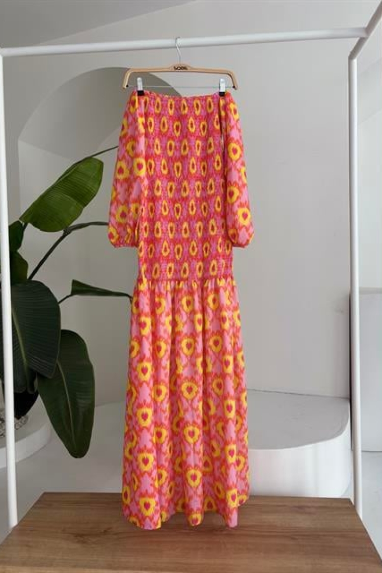 Madonna Collar Gipe Detailed Patterned Dress