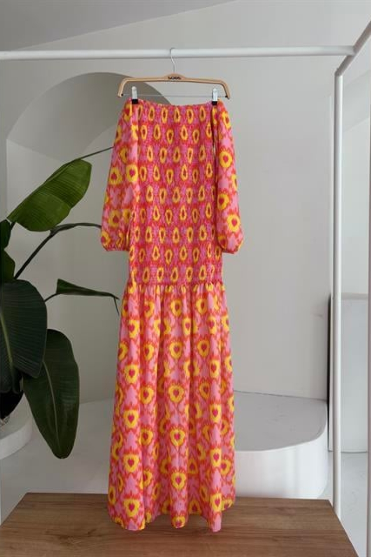 Madonna Collar Gipe Detailed Patterned Dress