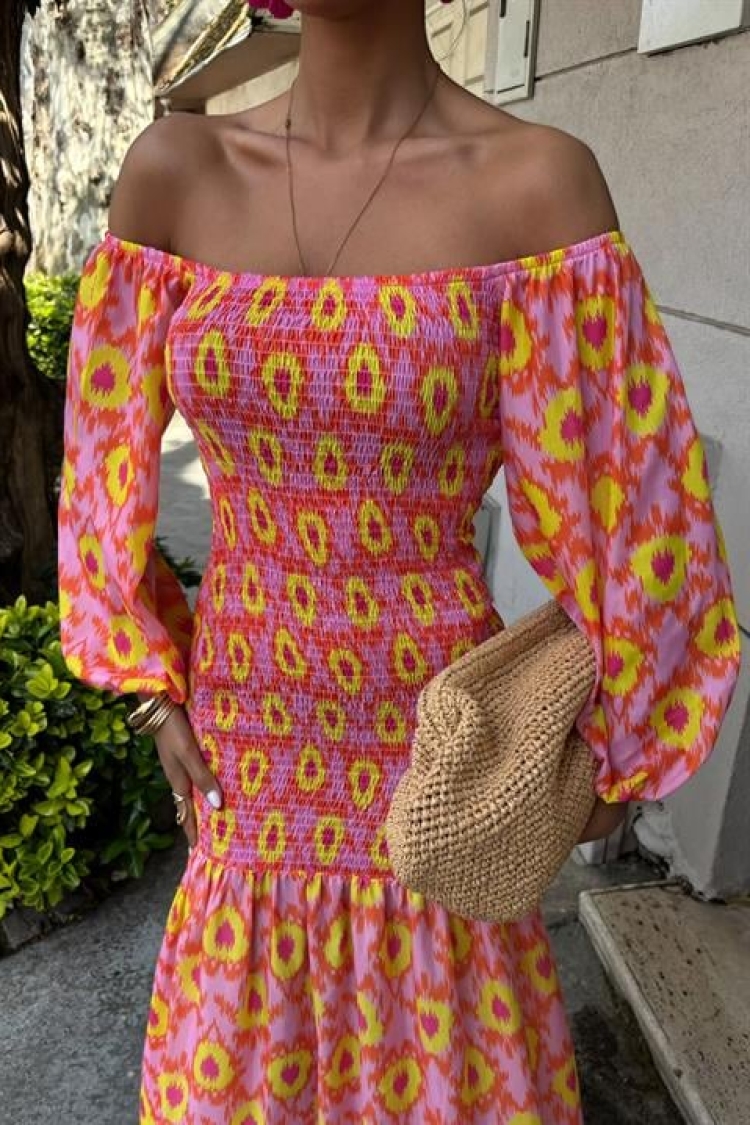 Madonna Collar Gipe Detailed Patterned Dress