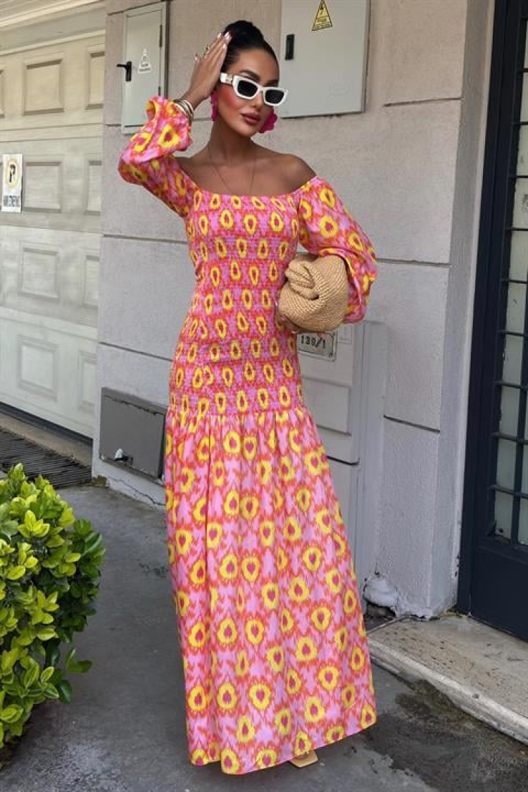 Madonna Collar Gipe Detailed Patterned Dress