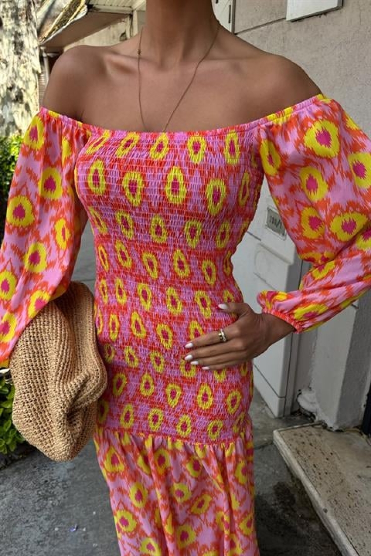 Madonna Collar Gipe Detailed Patterned Dress